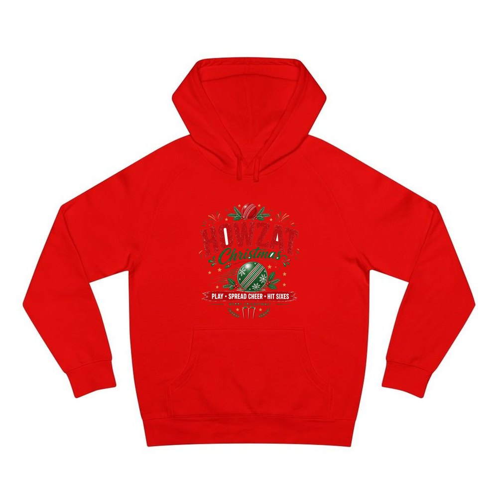Howzat Cricket Christmas personalised Christmas hoodie in red