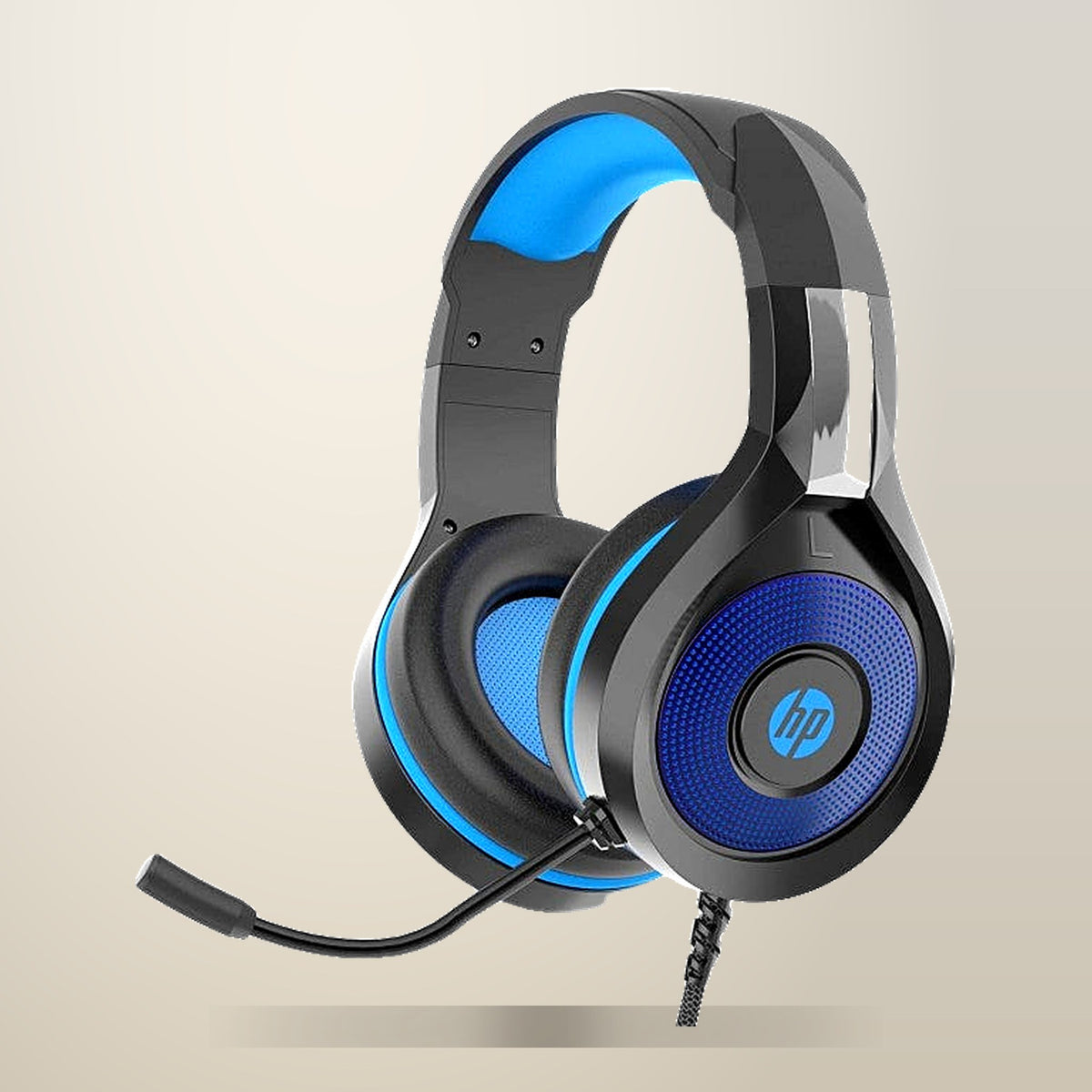 HP DHE-8010 Stereo Gaming Headset, on a plain cream background