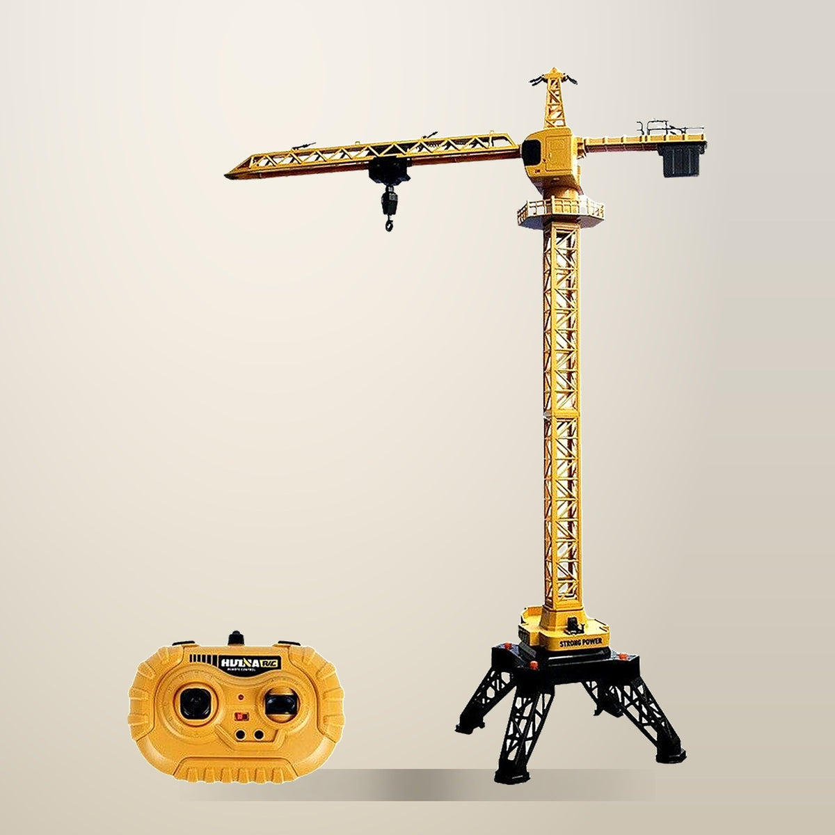 HUINA 1/14 RC Alloy Tower Crane, 12 Channel, on a plain cream background