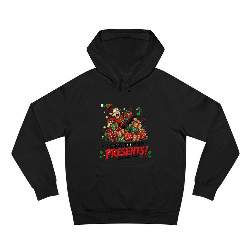 I Carry Too Many Presents personalised Christmas hoodie in black