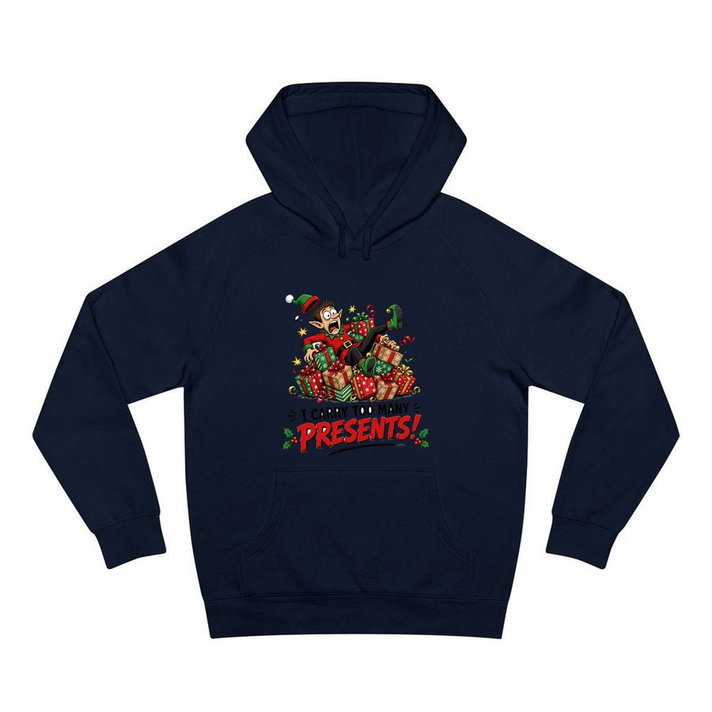I Carry Too Many Presents personalised Christmas hoodie in navy