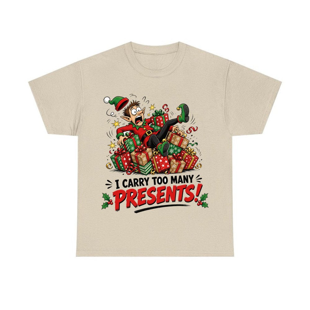 I Carry Too Many Presents personalised Christmas T-shirt in sand