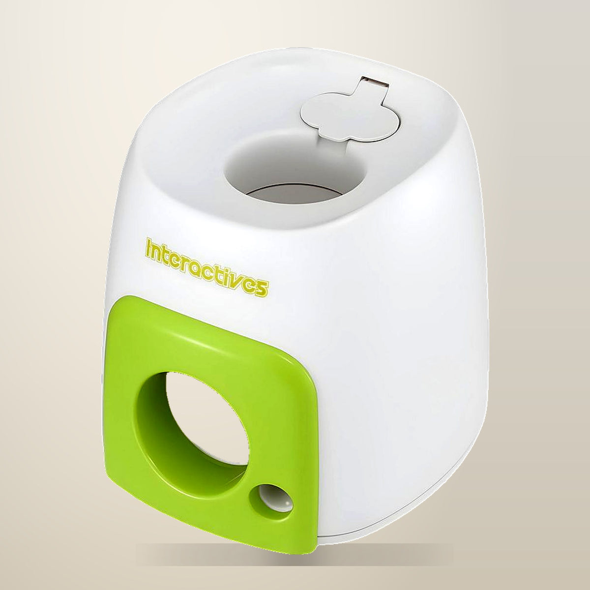 i.Pet 2 in 1 Dog Treat Dispenser Toy, White and Green, on a plain cream background