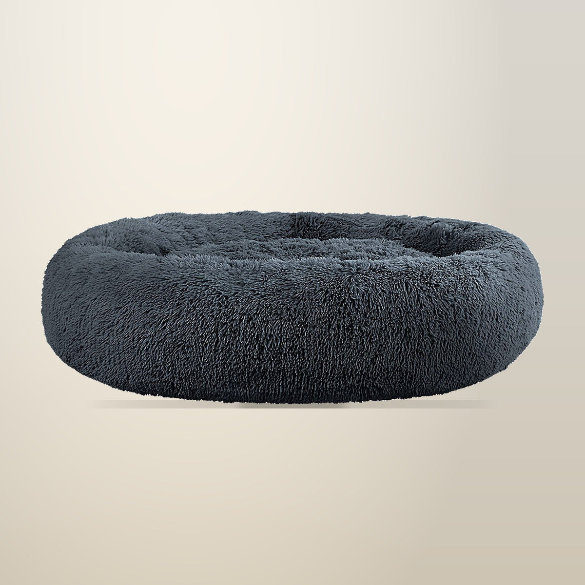 i.Pet Calming Plush Pet Bed, Dark Grey, 110 cm, on a plain cream background