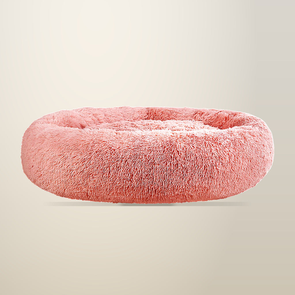 i.Pet Calming Plush Pet Bed, Pink, 110 cm, on a plain cream background