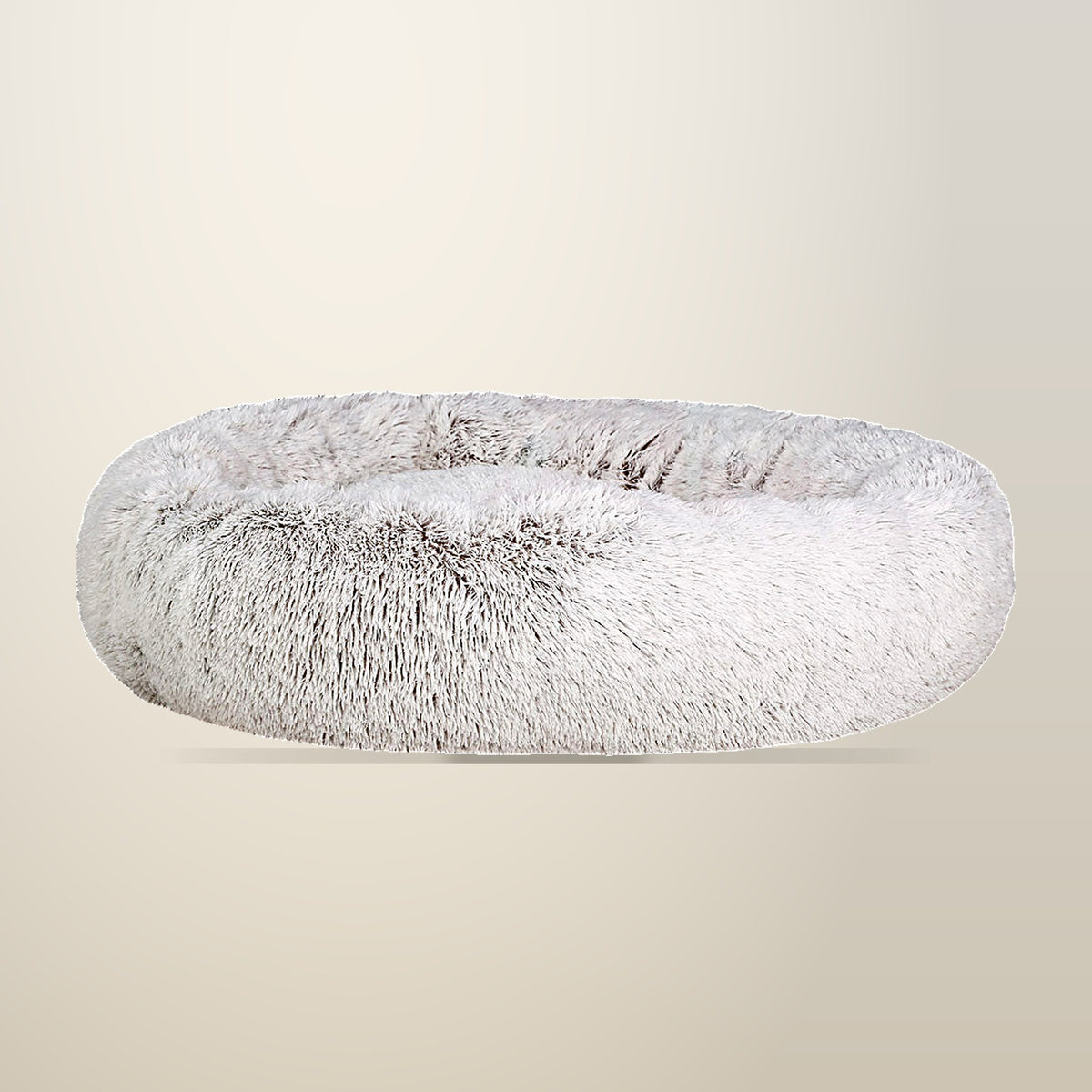 i.Pet Calming Plush Pet Bed, White and Brown, 110 cm, on a plain cream background