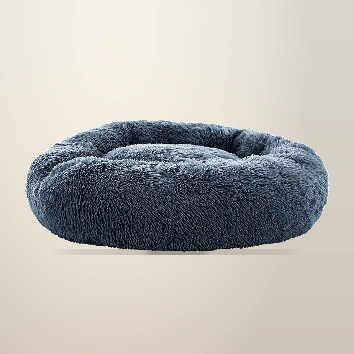 i.Pet Calming Plush Pet Bed, Dark Grey, 90 cm, on a plain cream background