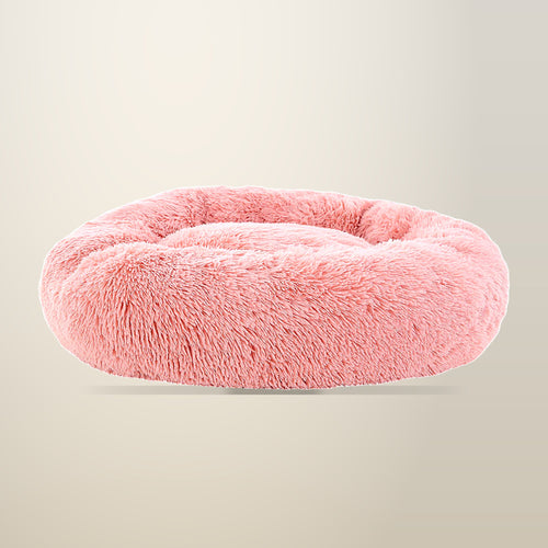 i.Pet Calming Plush Pet Bed, Pink, 90 cm, on a plain cream background