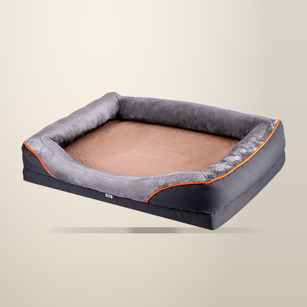 i.Pet Foam Pet Bed, Grey and Yellow, 120 cm, on a plain cream background
