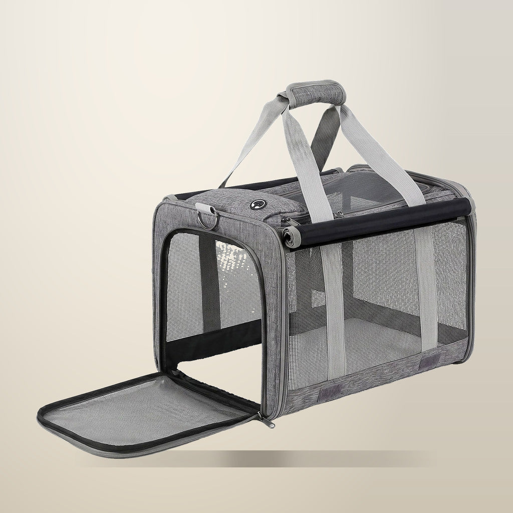 i.Pet Pet Carrier Backpack, Grey, 7.5 kg, on a plain cream background