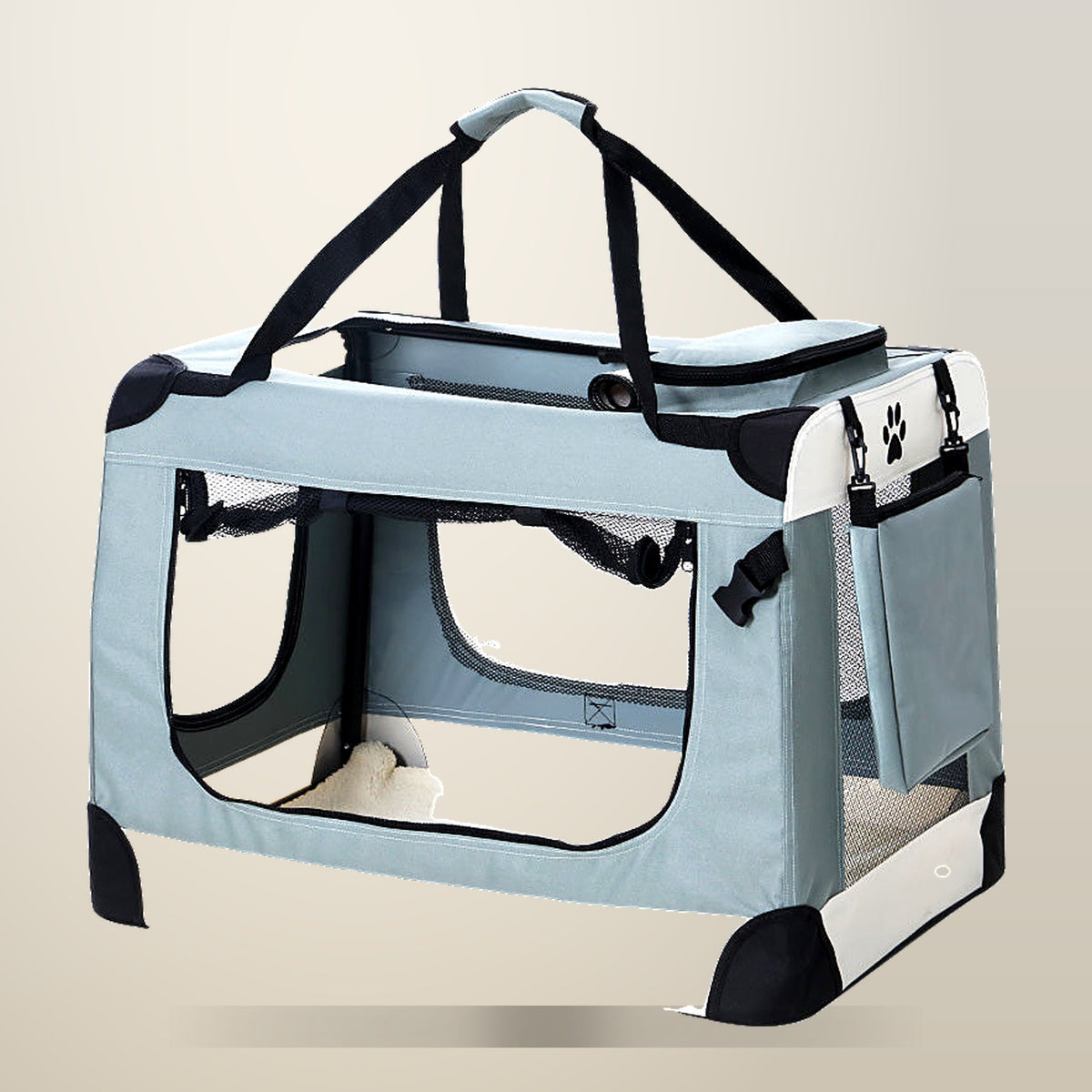 i.Pet Soft Pet Carrier Crate, 70 x 52 cm, Light Grey, on a plain cream background