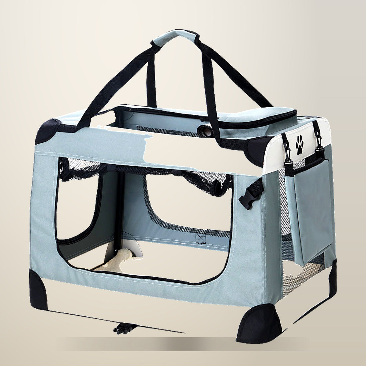 i.Pet Soft Pet Carrier Crate, 90 x 61 cm, Light Grey, on a plain cream background