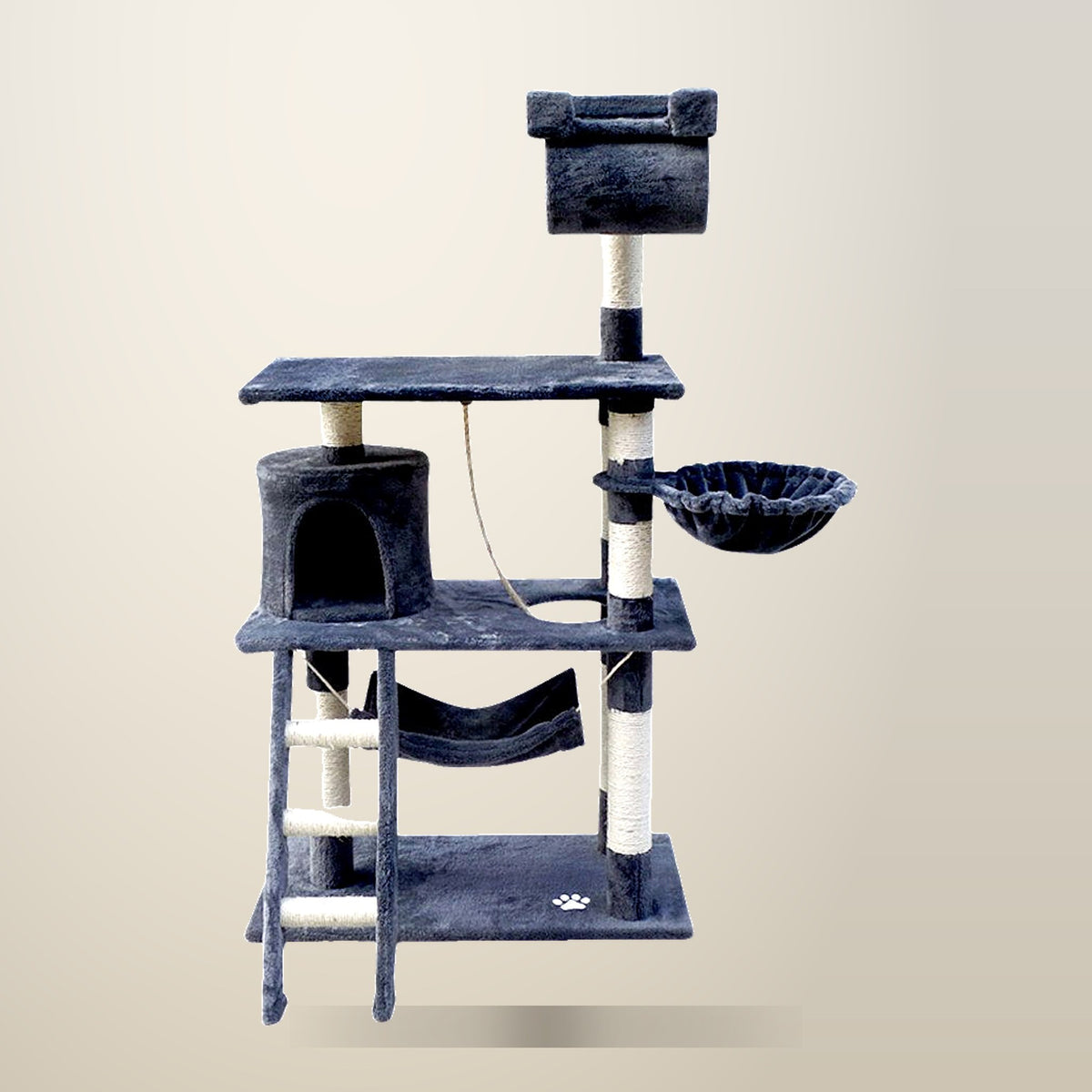 i.Pet Giant Cat Tree, Sisal House, 141 cm, Grey, on a plain cream background