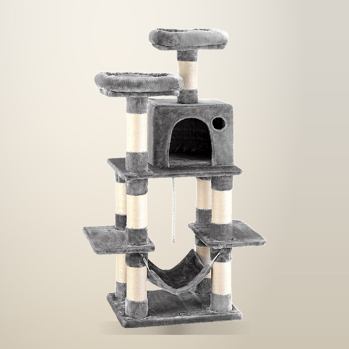 i.Pet Cat Tree, 145 cm, Light Grey, 600 g Cover, on a plain cream background
