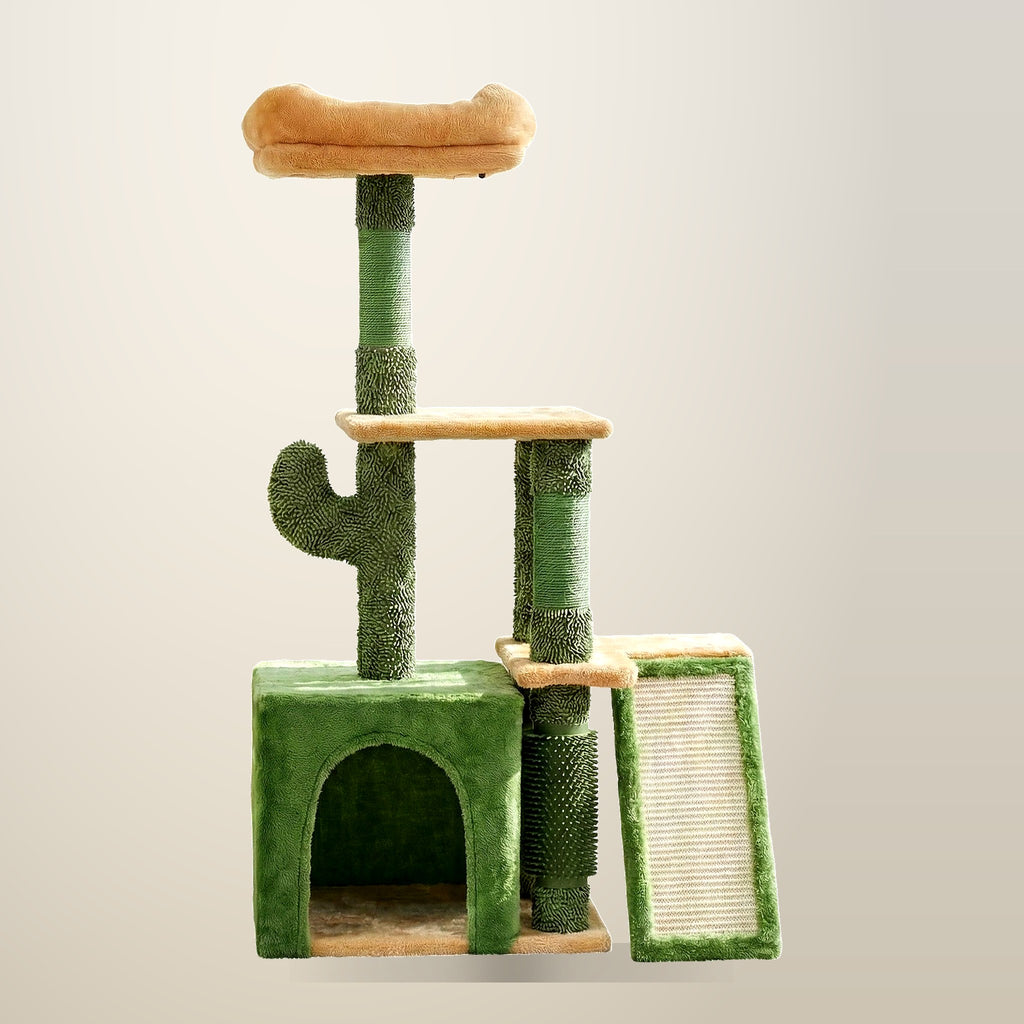i.Pet Cat Tree, 101 cm, Green, 80 kg Capacity, on a plain cream background