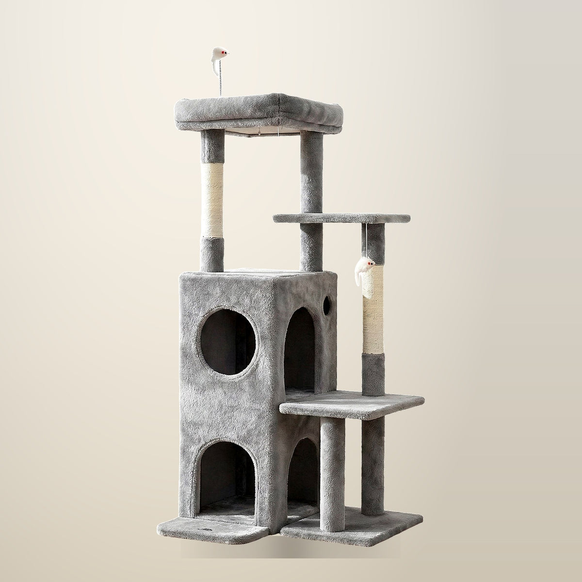 i.Pet Cat Tree, 127 cm, Light Grey, on a plain cream background