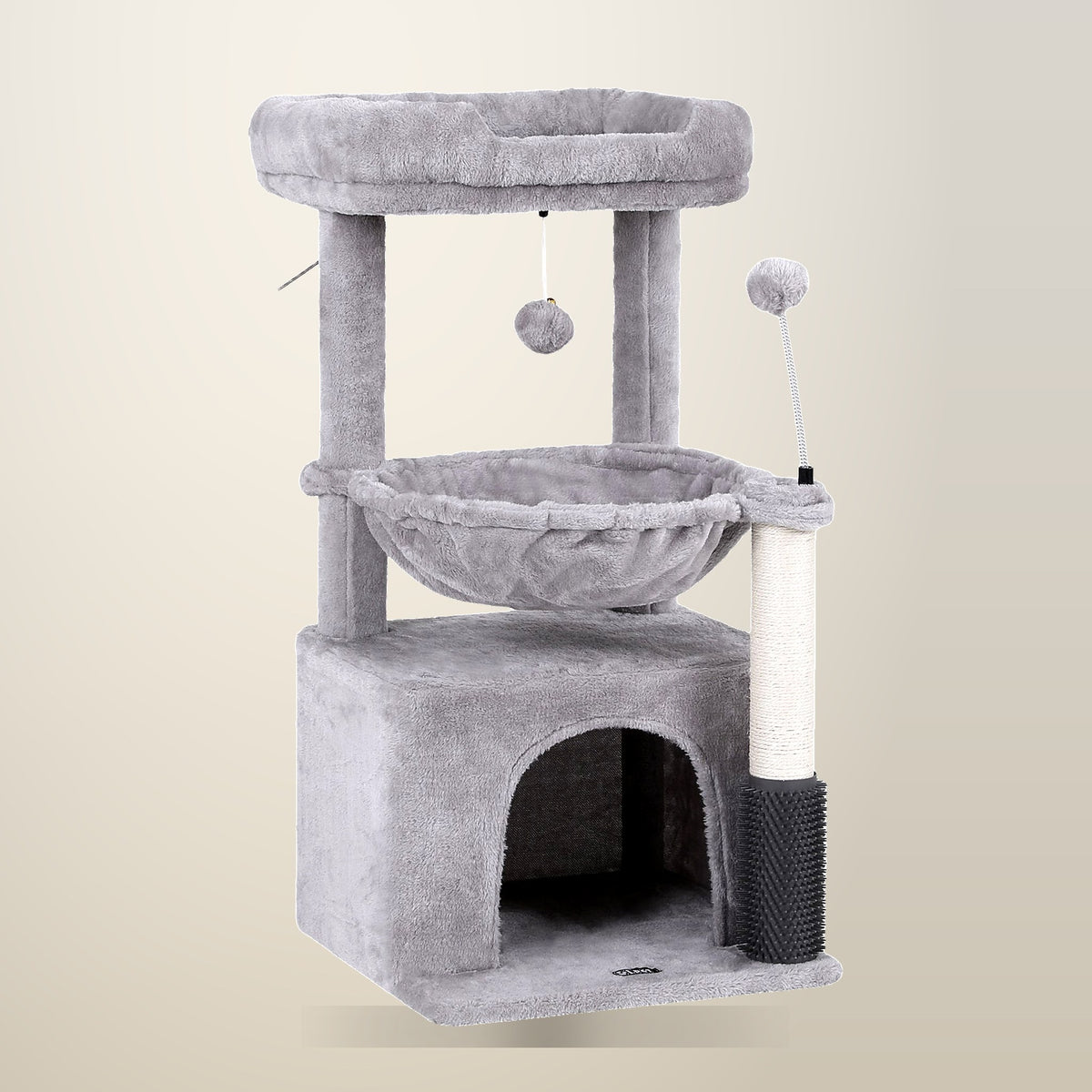 i.Pet Cat Tree, 82 cm, Light Grey, Anti-Tip Kit, on a plain cream background