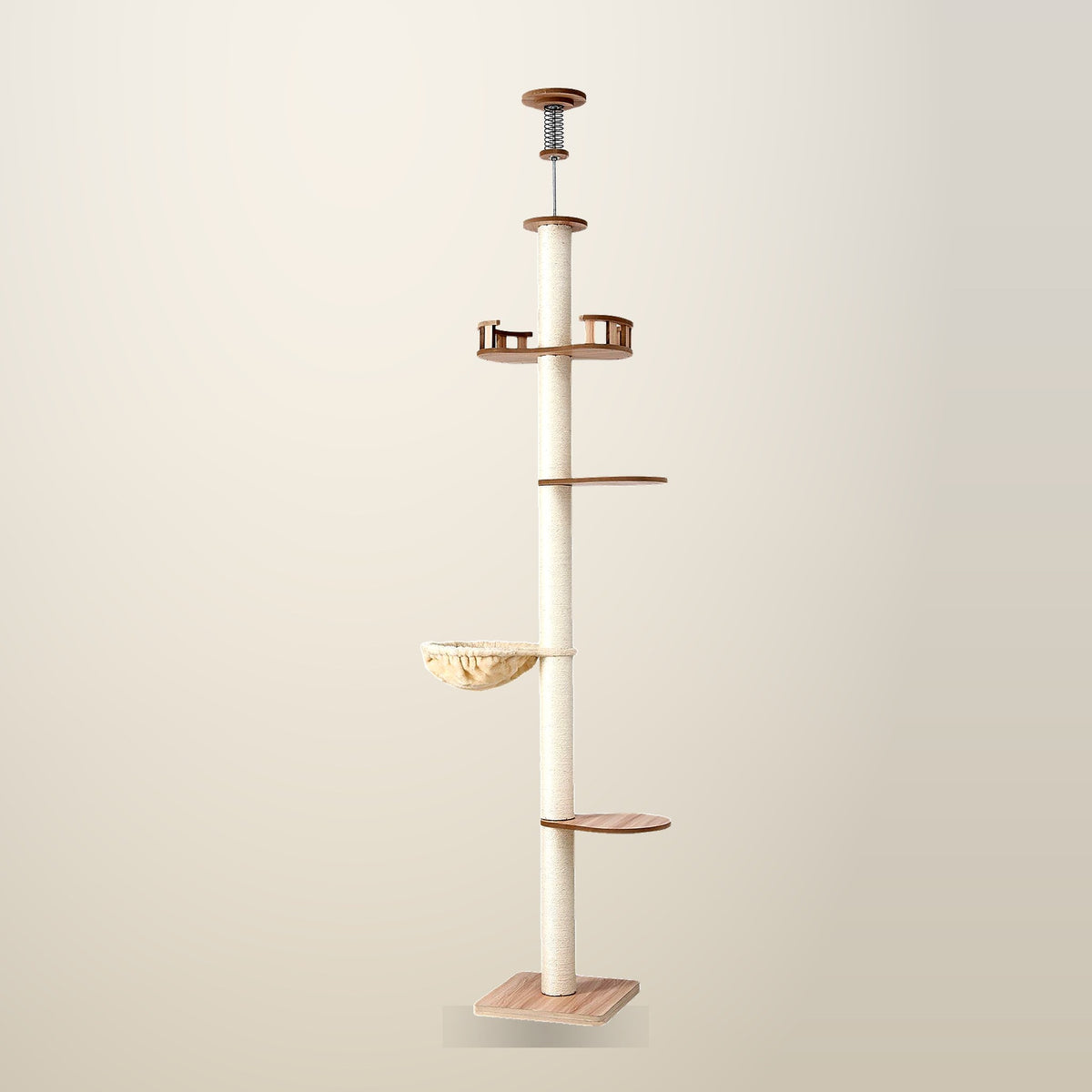 i.Pet Cat Tree, Floor to Ceiling, Beige, Ceiling Mount, on a plain cream background