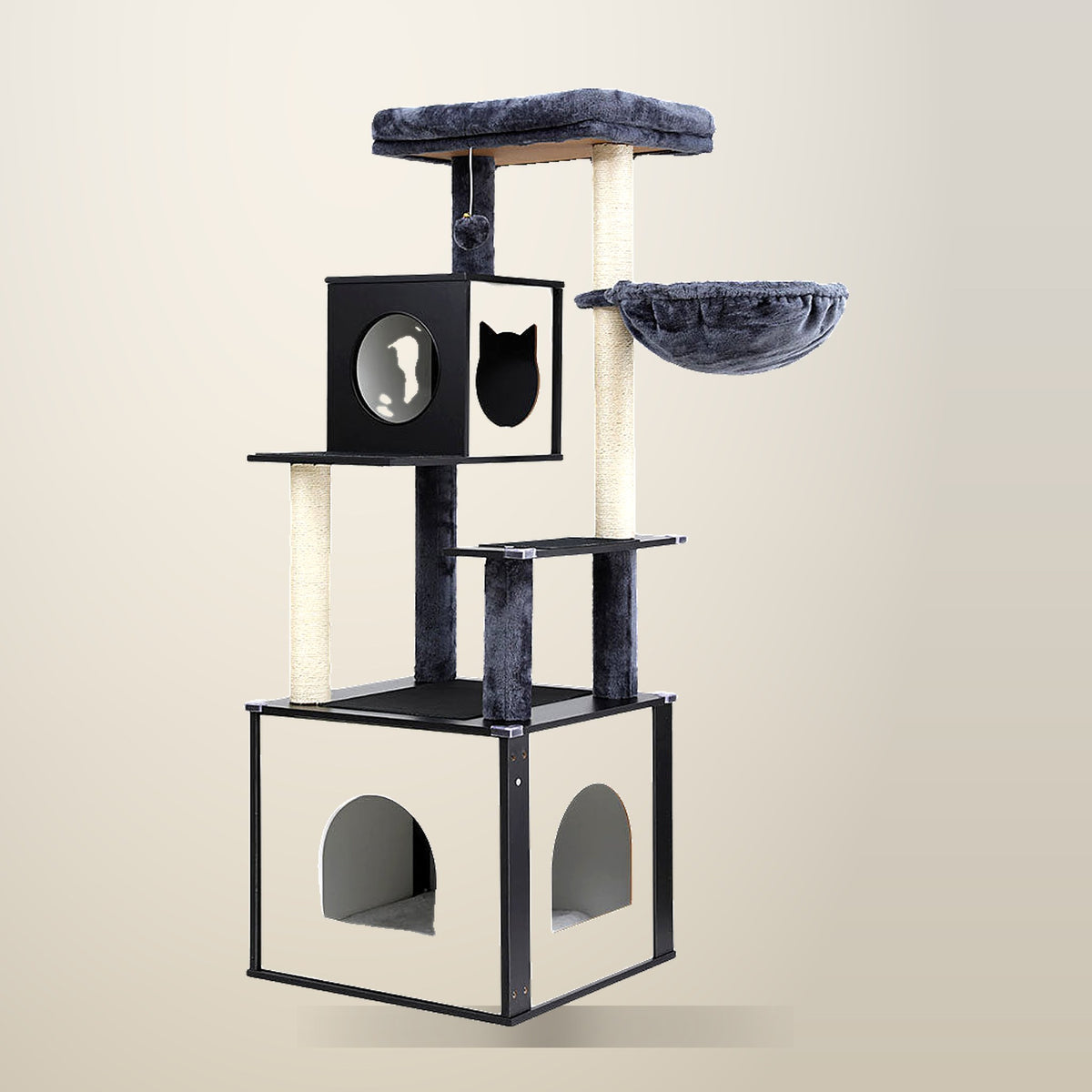 i.Pet Cat Tree, 144 cm, Black and White, on a plain cream background