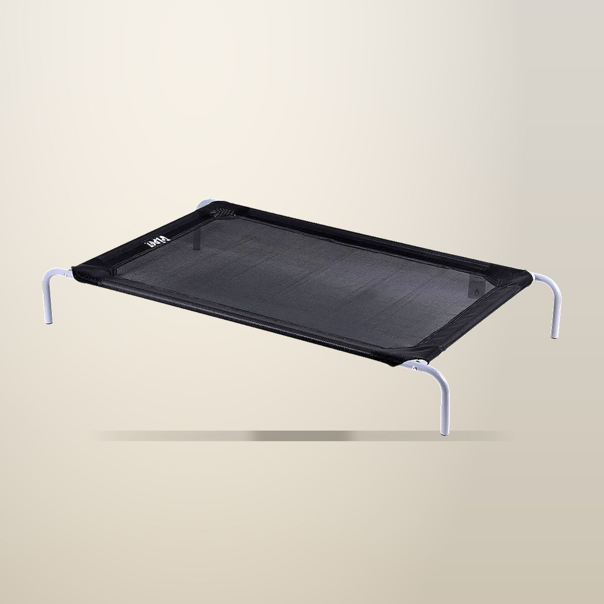 i.Pet Elevated Dog Bed, Black, 137 cm, on a plain cream background