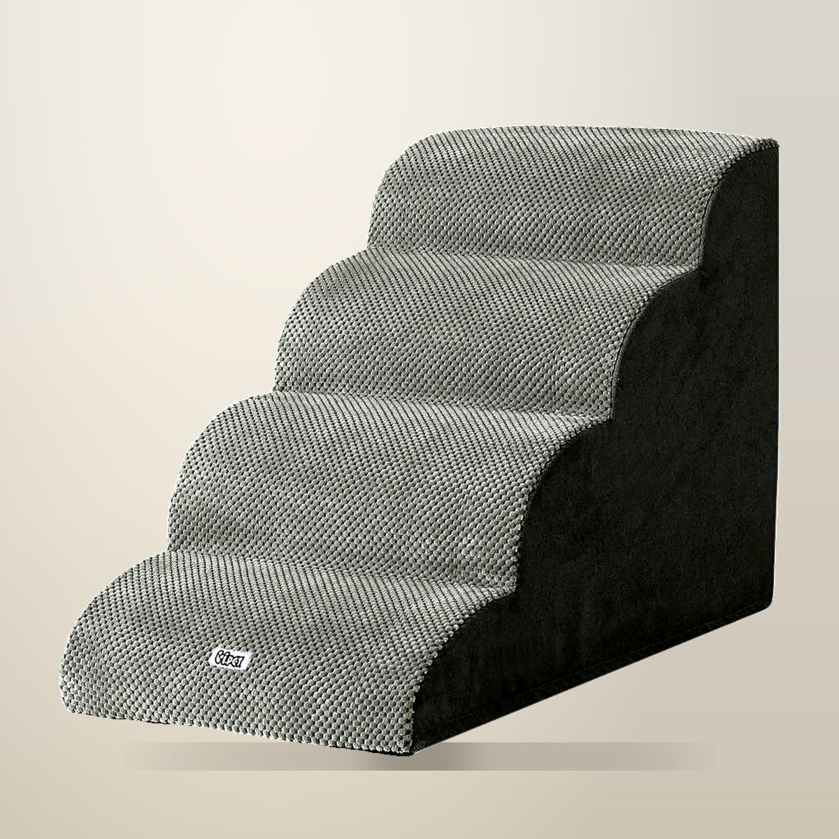 i.Pet Dog Ramp, 4 Tier, Grey, Foam Steps, on a plain cream background