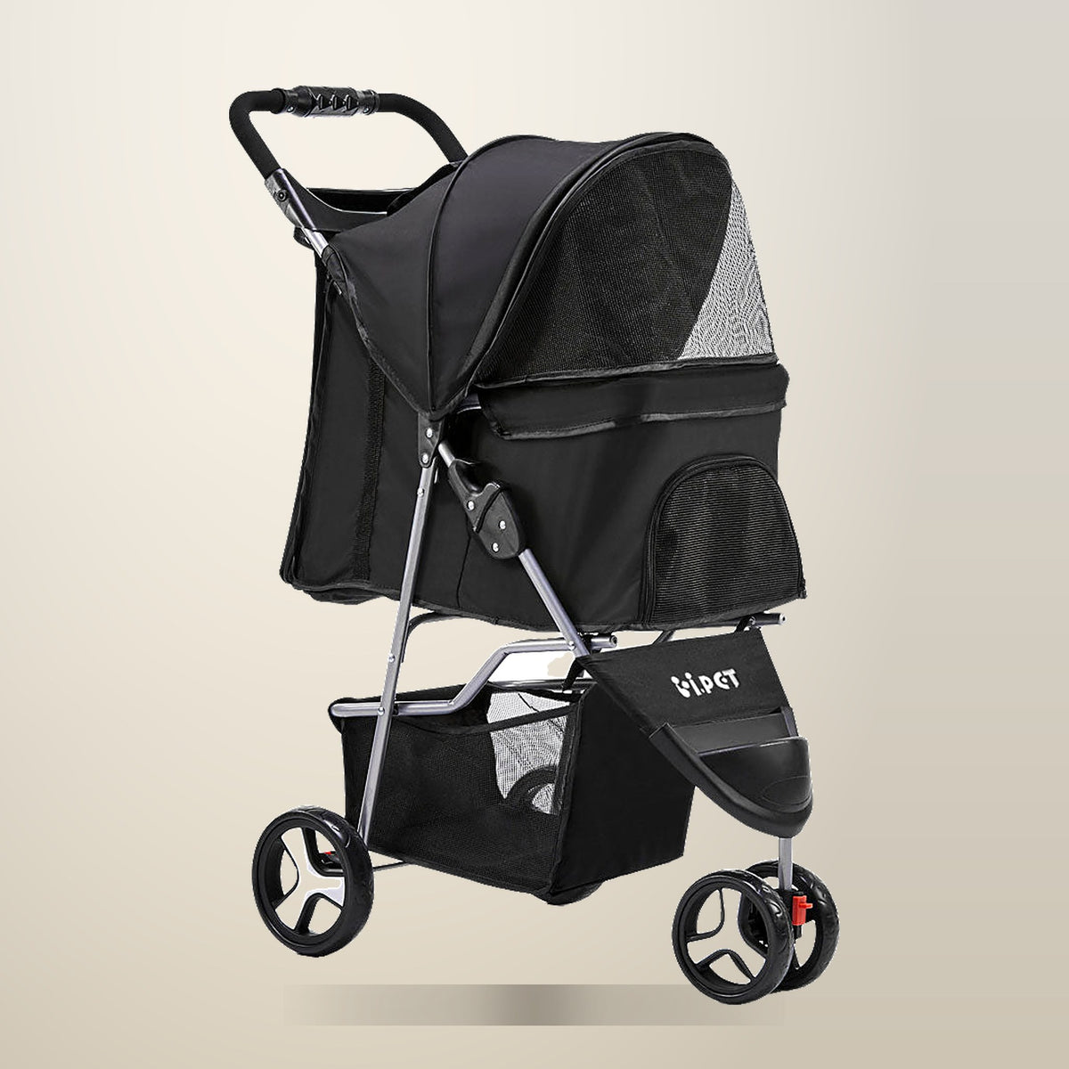 i.Pet Dog and Cat Stroller, 3 Wheels, Foldable, on a plain cream background