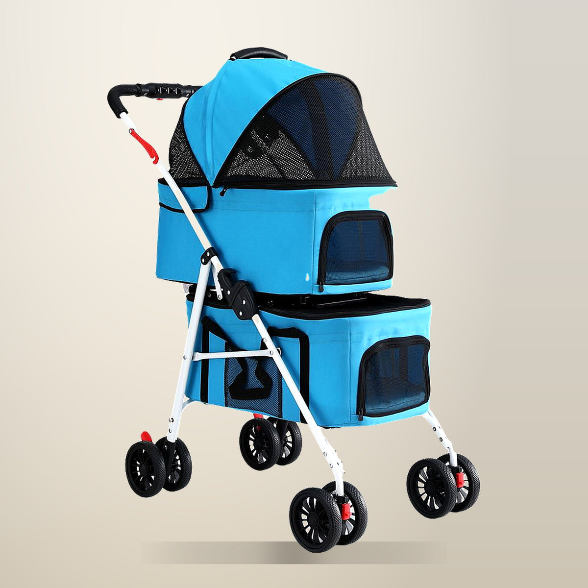 i.Pet Dog and Cat Stroller, 4 Wheels, Blue, on a plain cream background
