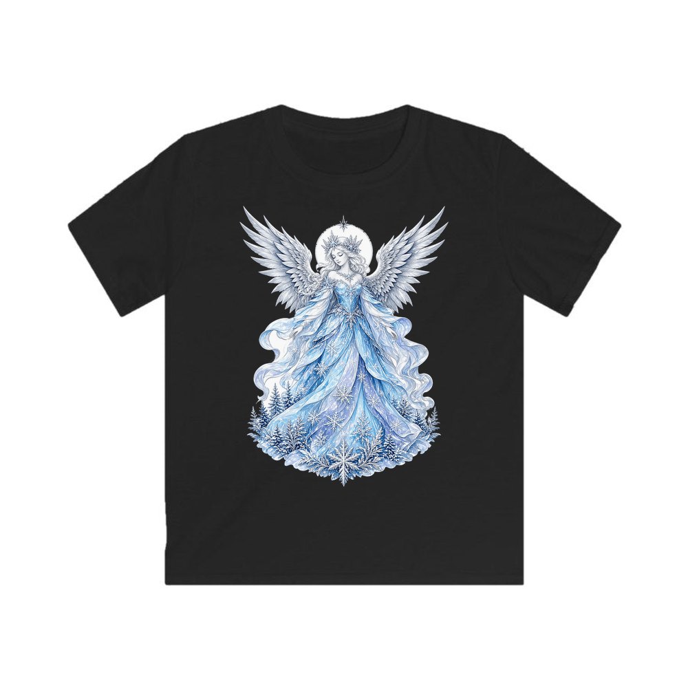 Ice Angel In Snow Gown personalised kids Christmas tee in black