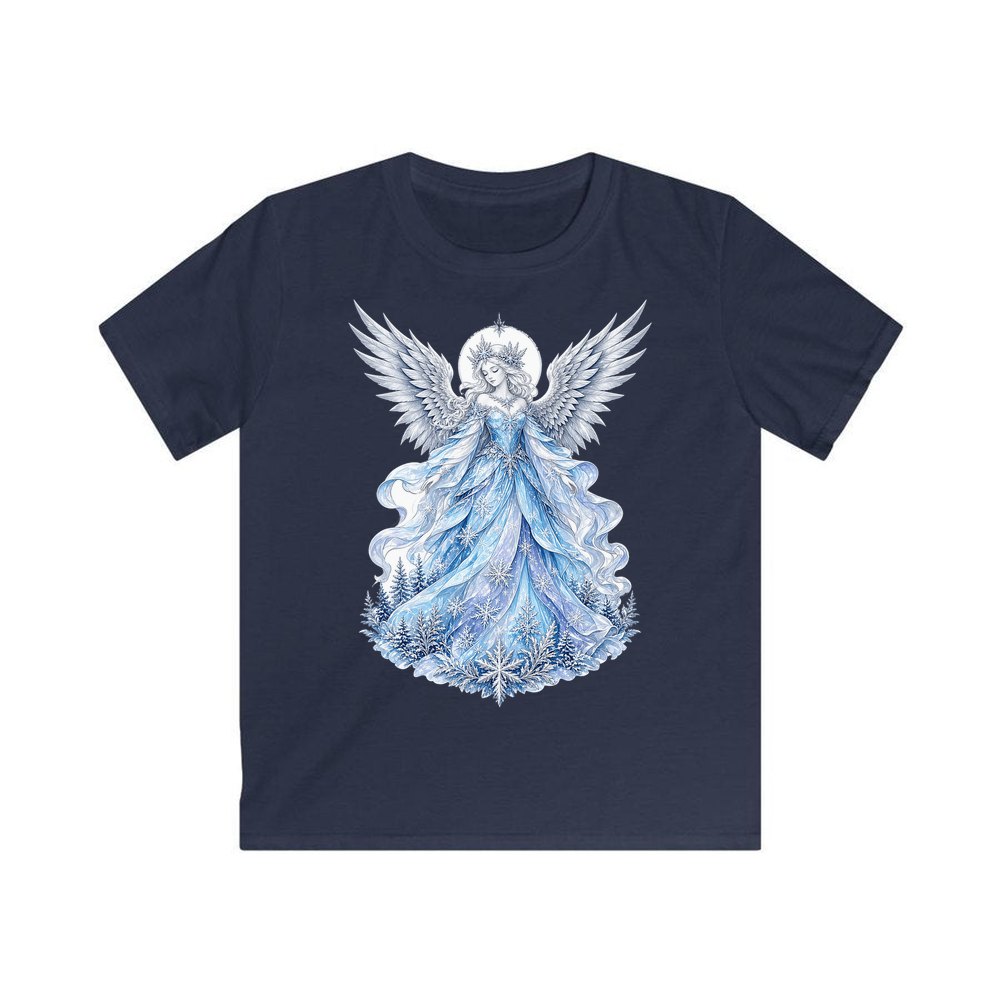 Ice Angel In Snow Gown personalised kids Christmas tee in navy