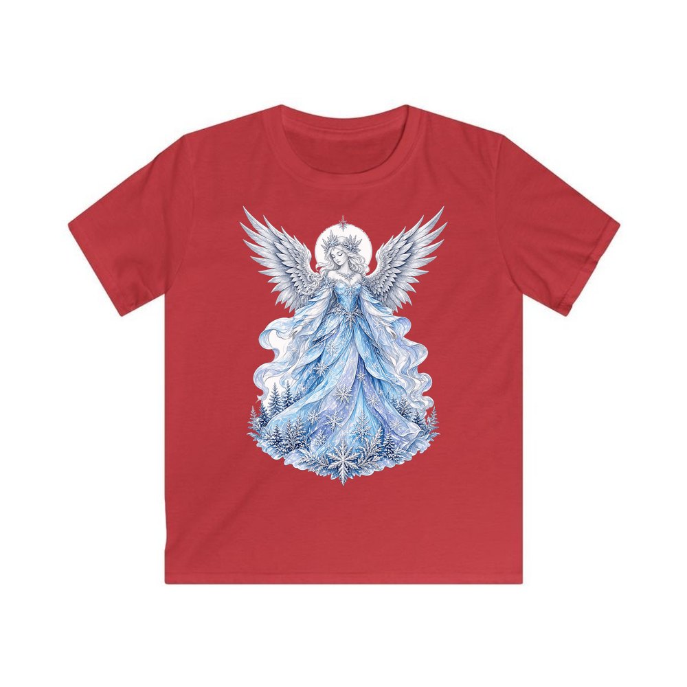 Ice Angel In Snow Gown personalised kids Christmas tee in red
