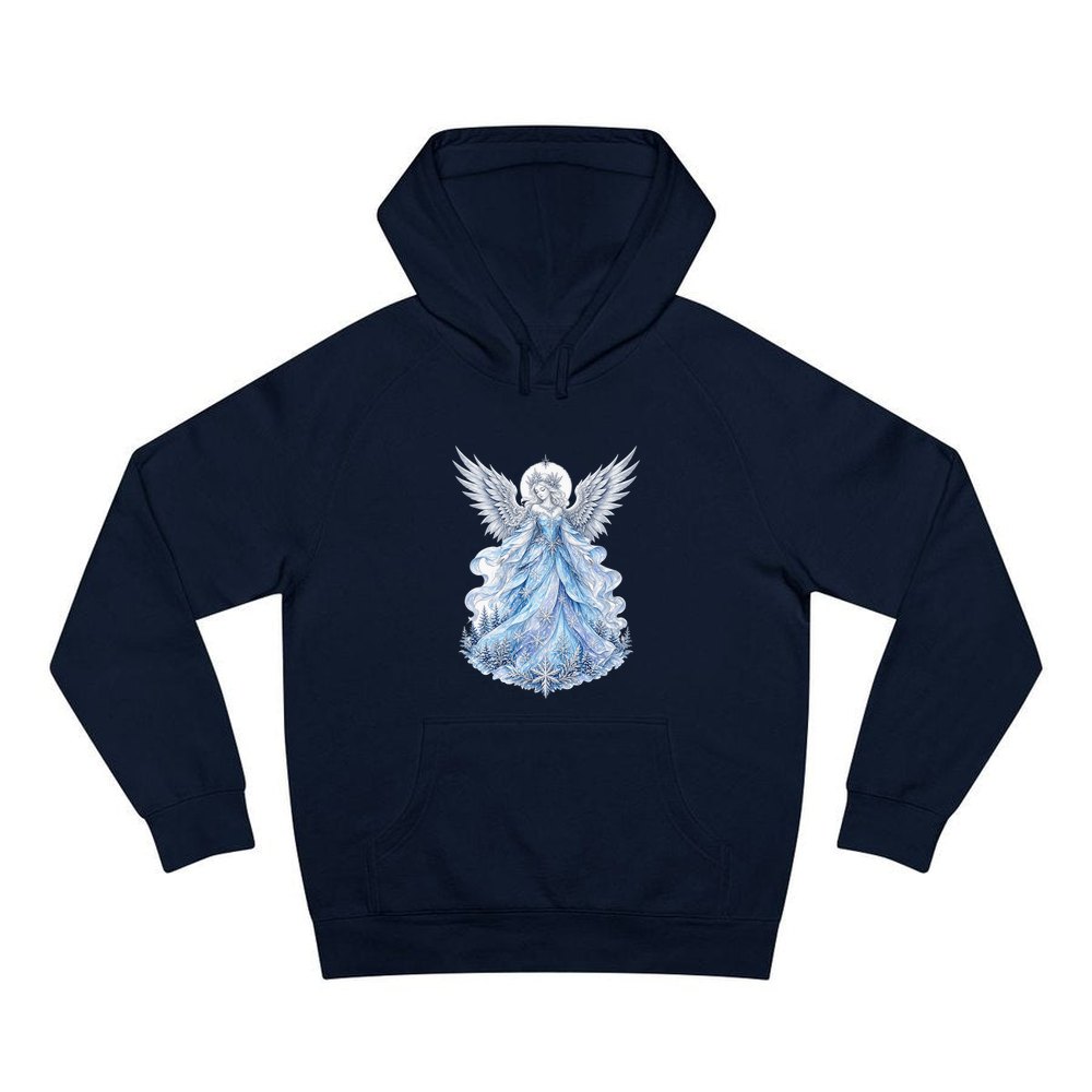 Ice Angel In Snow Gown personalised Christmas hoodie in navy