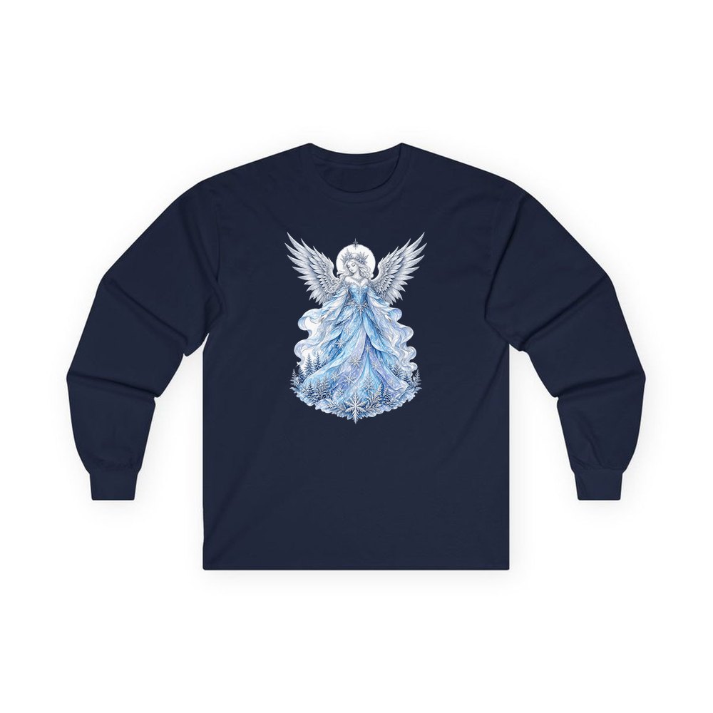 Ice Angel In Snow Gown personalised long sleeve Christmas T-shirt in navy
