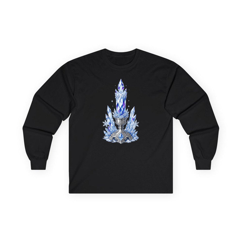 Ice Crystal Candle personalised long sleeve Christmas T-shirt in black