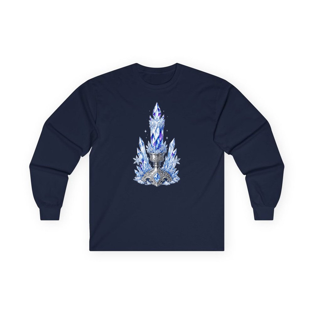 Ice Crystal Candle personalised long sleeve Christmas T-shirt in navy