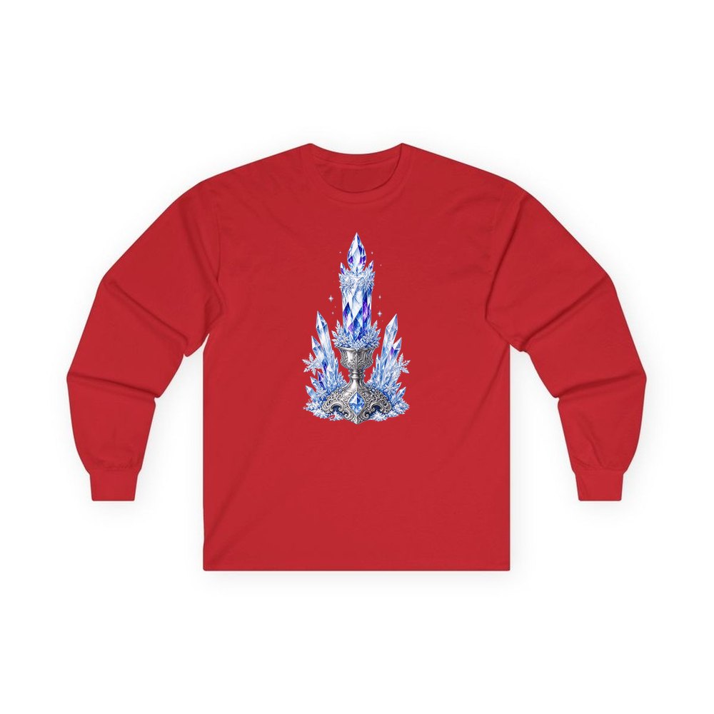 Ice Crystal Candle personalised long sleeve Christmas T-shirt in red