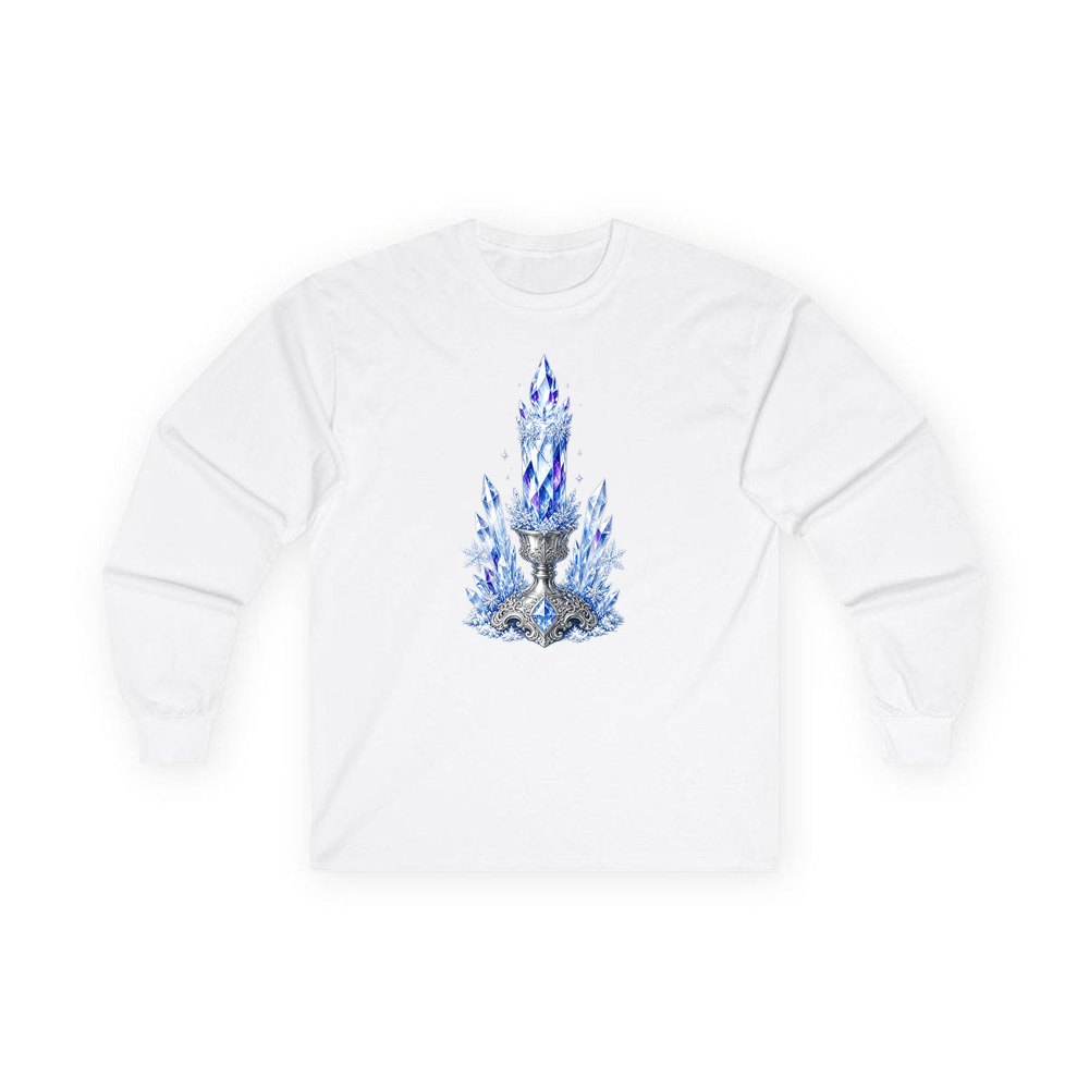 Ice Crystal Candle personalised long sleeve Christmas T-shirt in white
