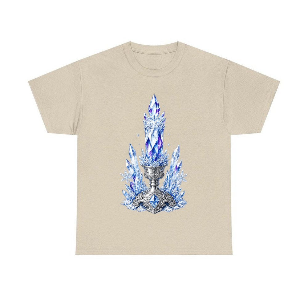 Ice Crystal Candle personalised Christmas T-shirt in sand