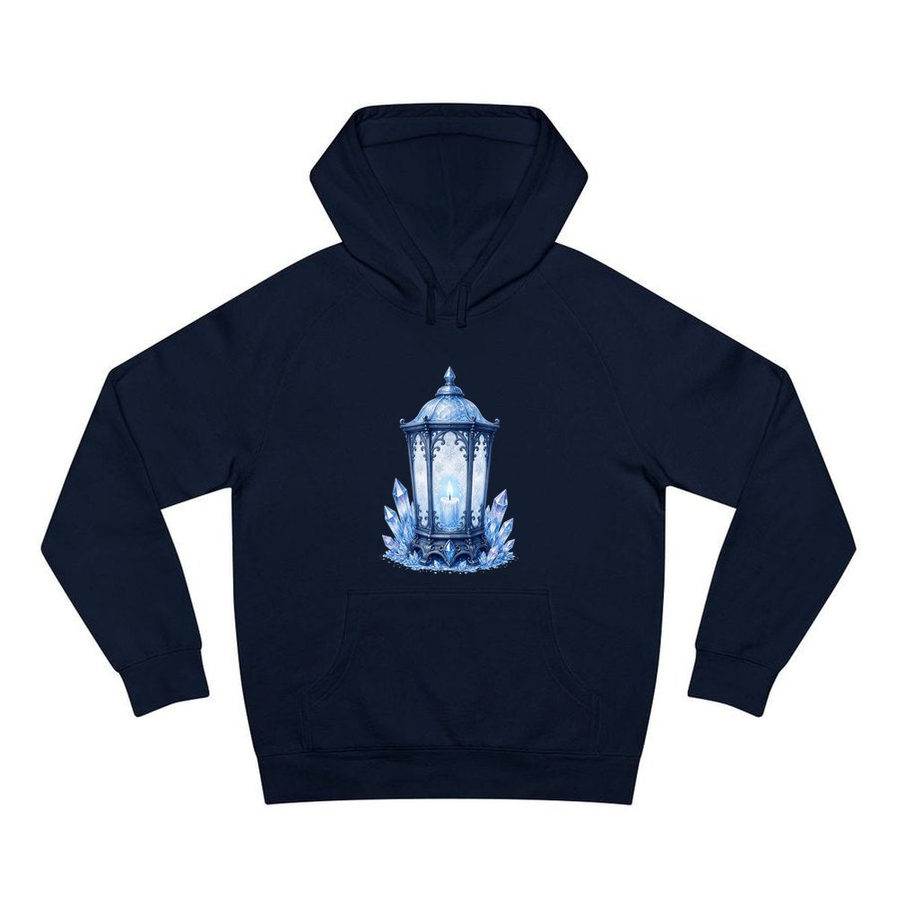 Ice Crystal Lantern personalised Christmas hoodie in navy