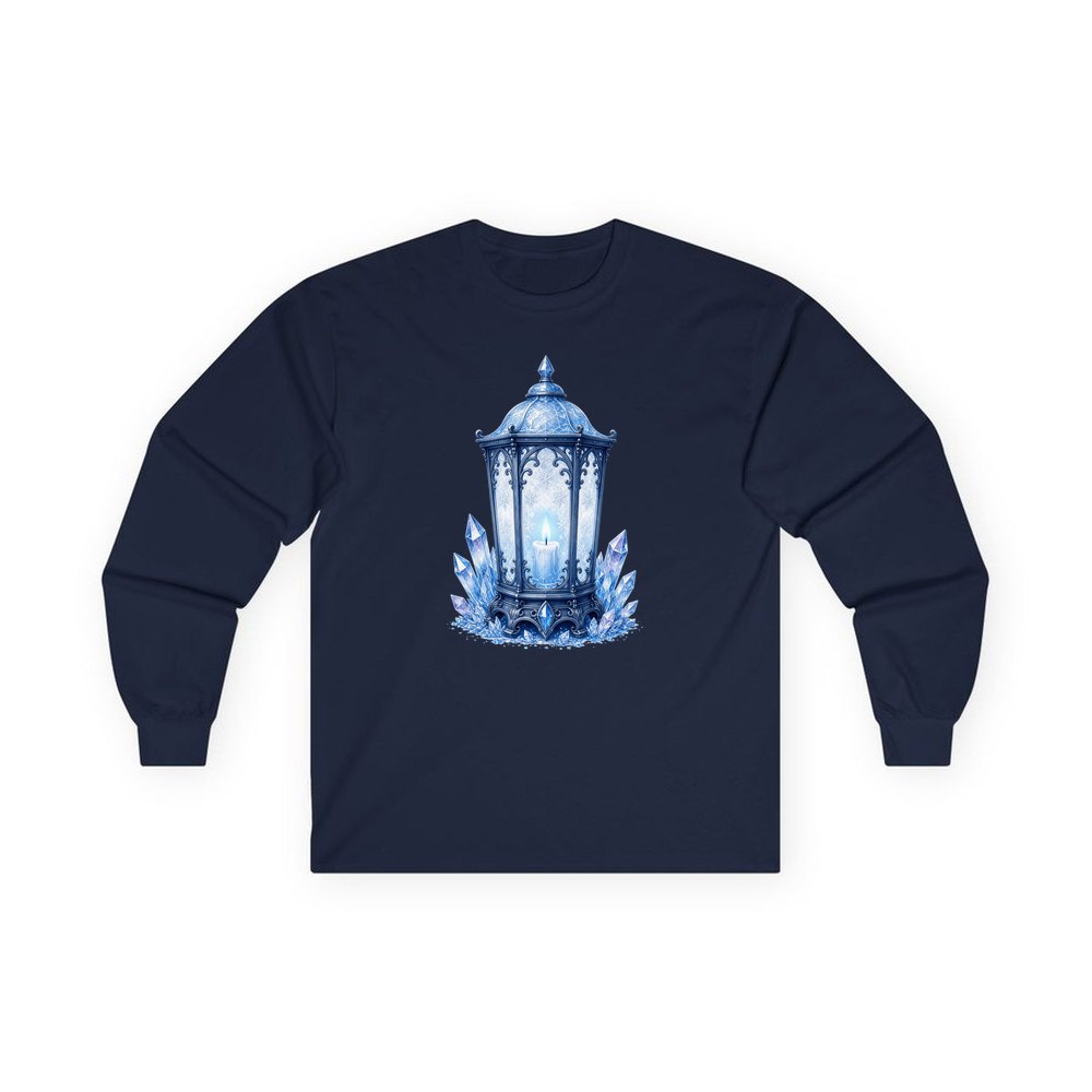 Ice Crystal Lantern personalised long sleeve Christmas T-shirt in navy
