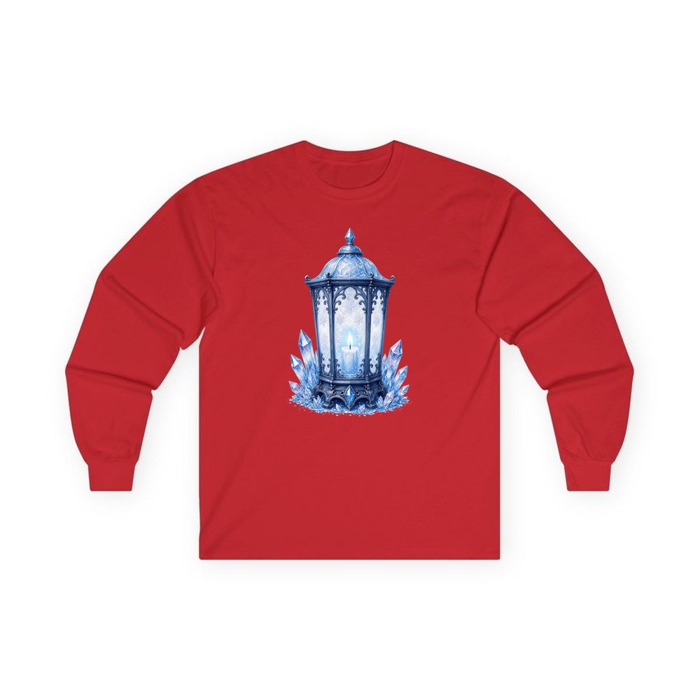 Ice Crystal Lantern personalised long sleeve Christmas T-shirt in red