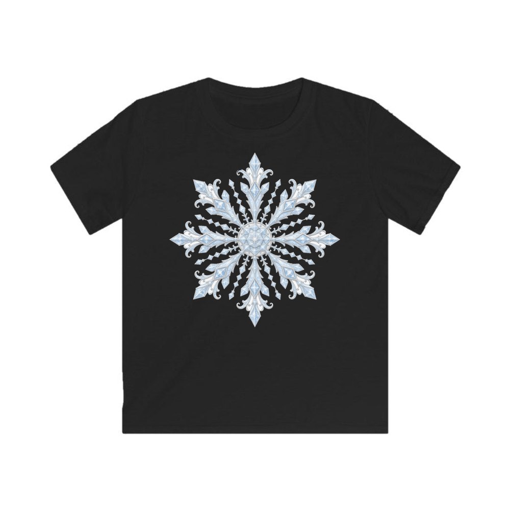 Ice Crystal Snowflake personalised kids Christmas tee in black