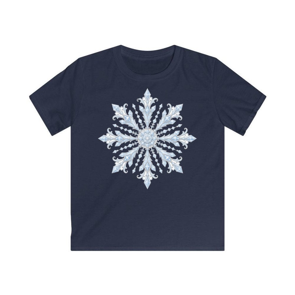 Ice Crystal Snowflake personalised kids Christmas tee in navy