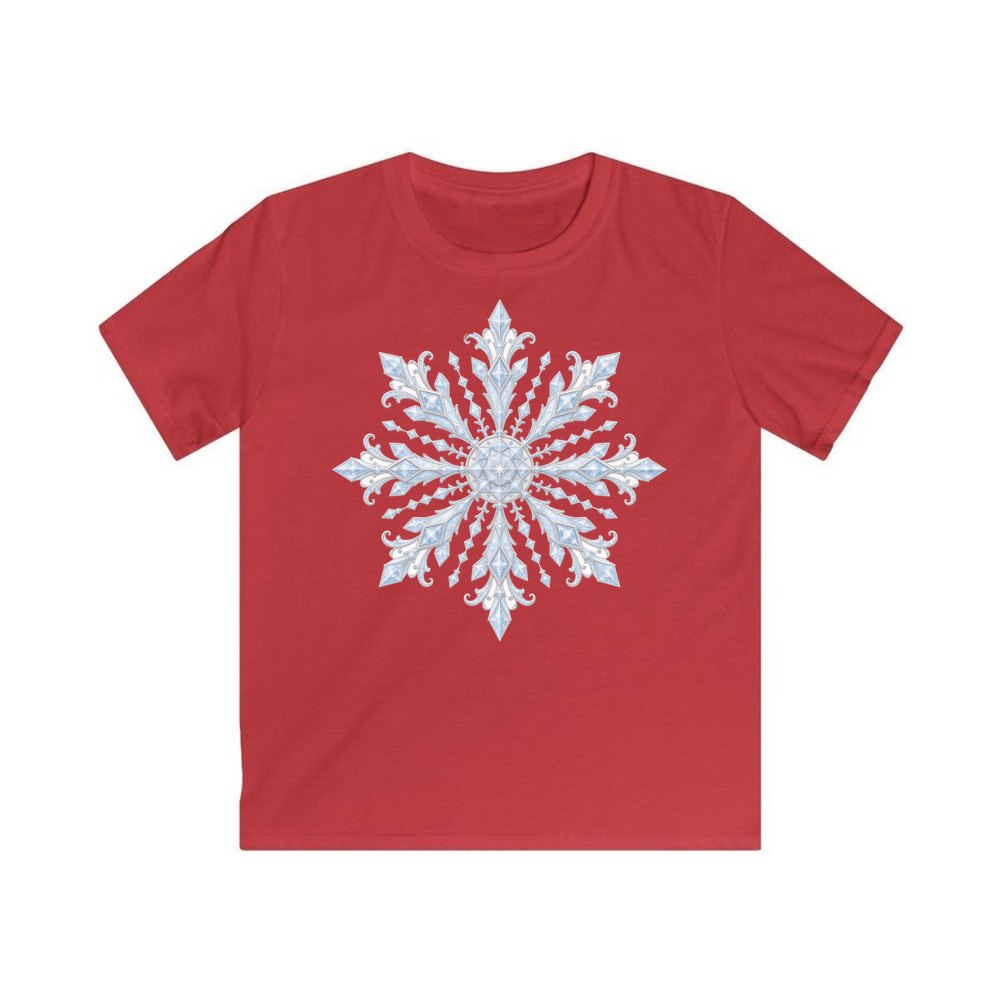 Ice Crystal Snowflake personalised kids Christmas tee in red