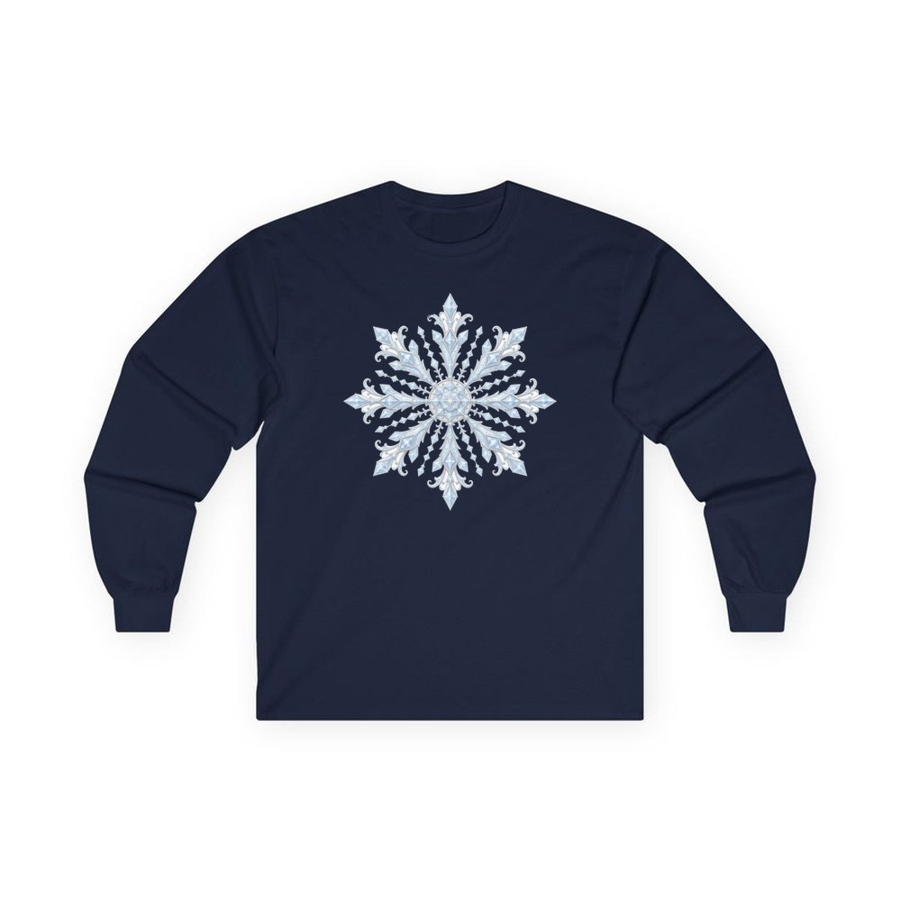 Ice Crystal Snowflake personalised long sleeve Christmas T-shirt in navy
