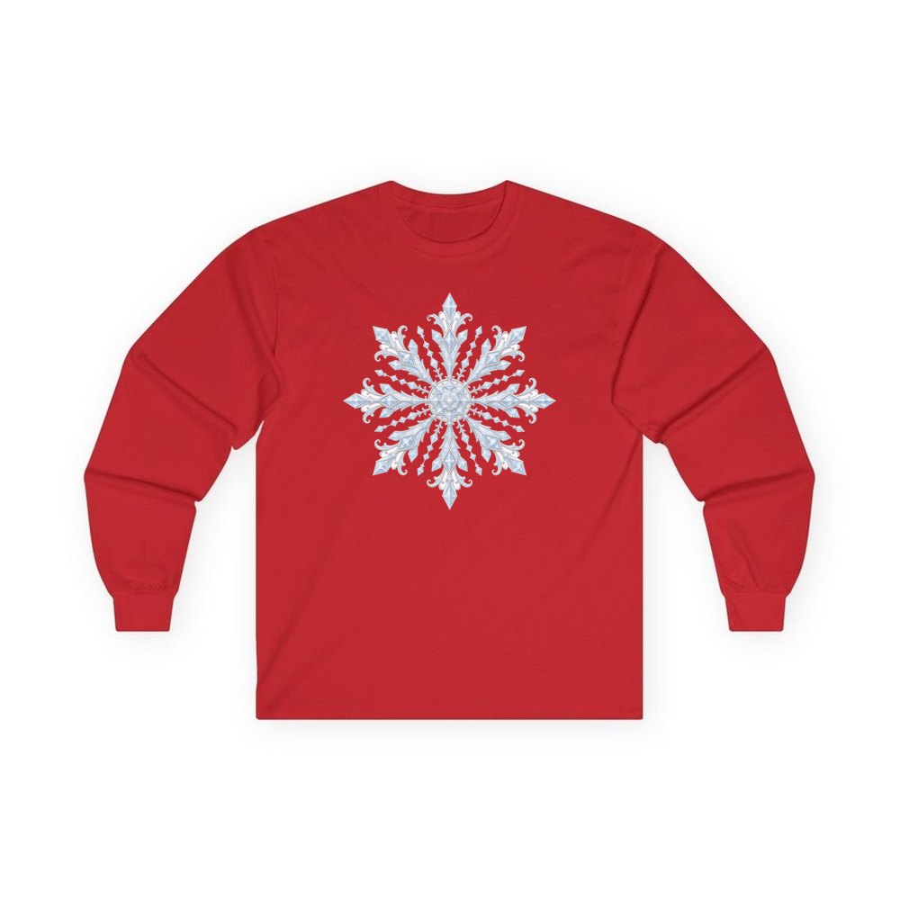 Ice Crystal Snowflake personalised long sleeve Christmas T-shirt in red