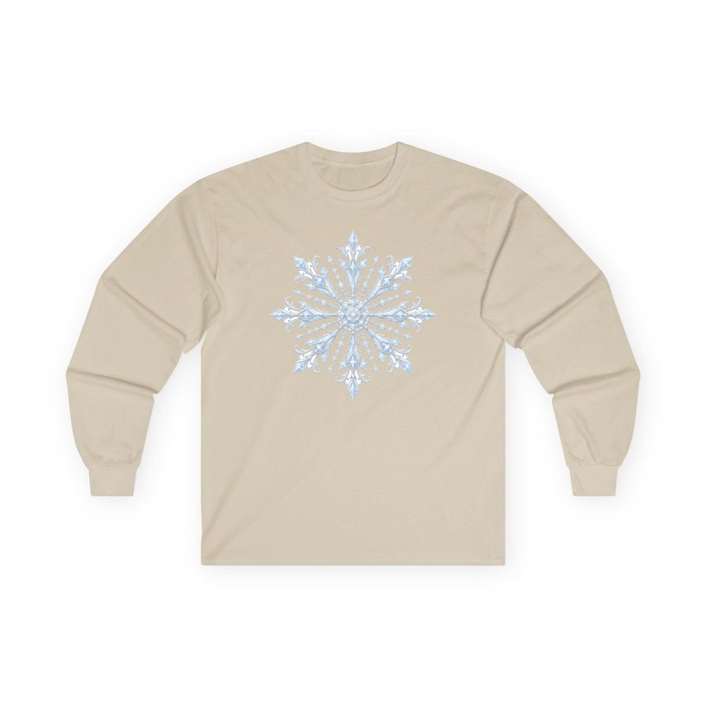 Ice Crystal Snowflake personalised long sleeve Christmas T-shirt in sand