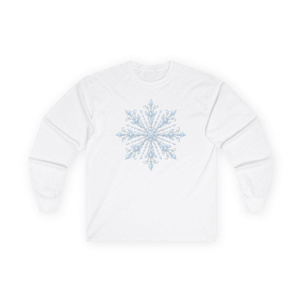 Ice Crystal Snowflake personalised long sleeve Christmas T-shirt in white