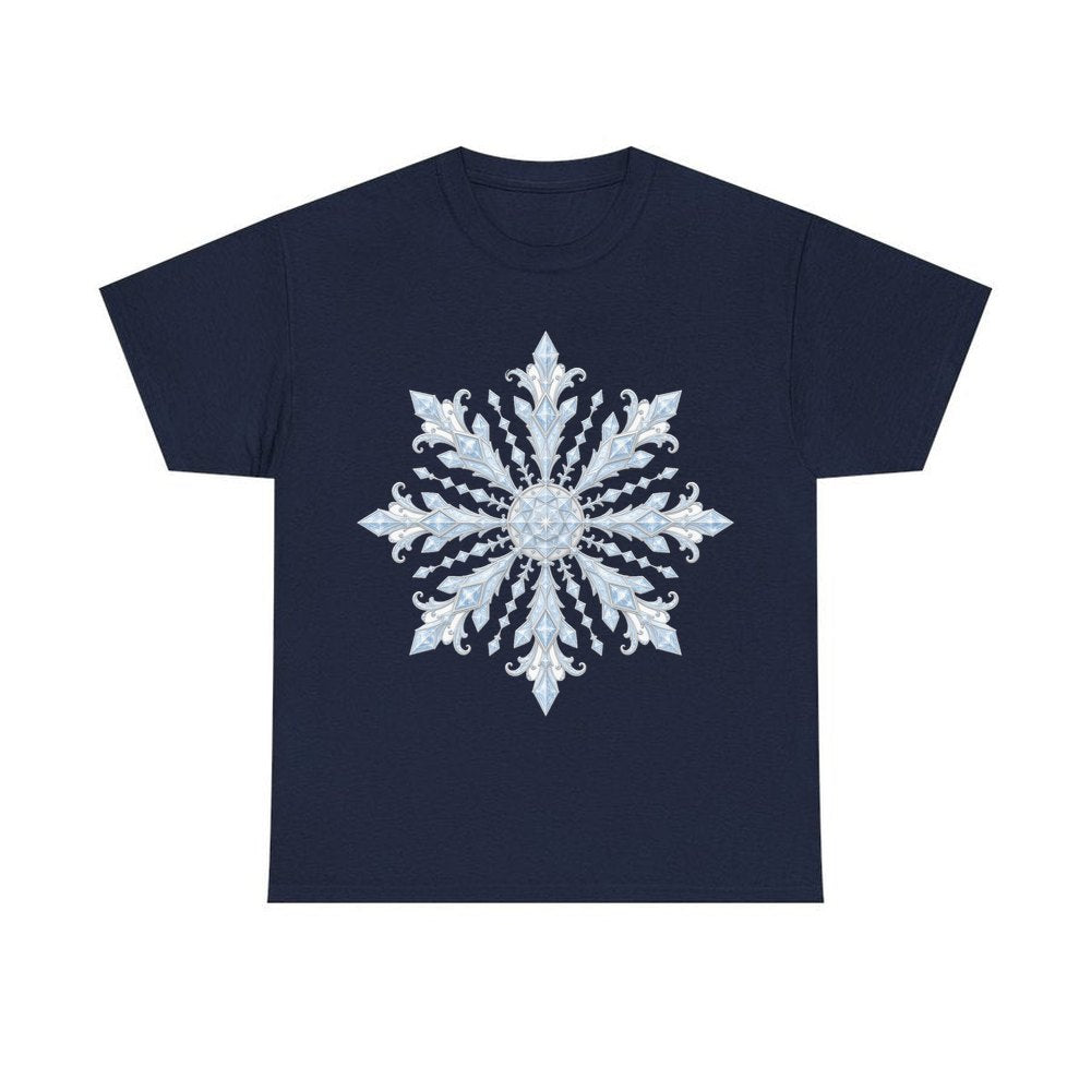 Ice Crystal Snowflake personalised Christmas T-shirt in navy