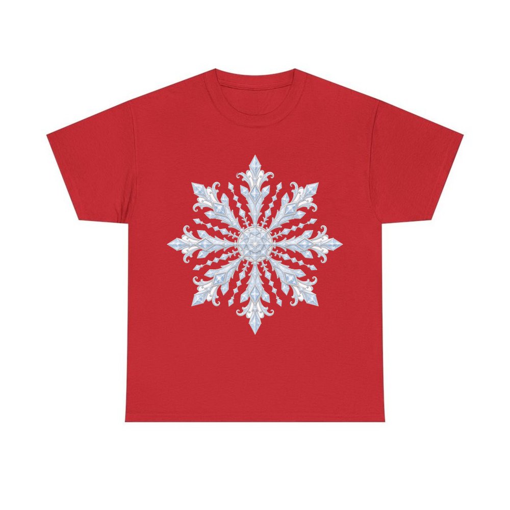 Ice Crystal Snowflake personalised Christmas T-shirt in red