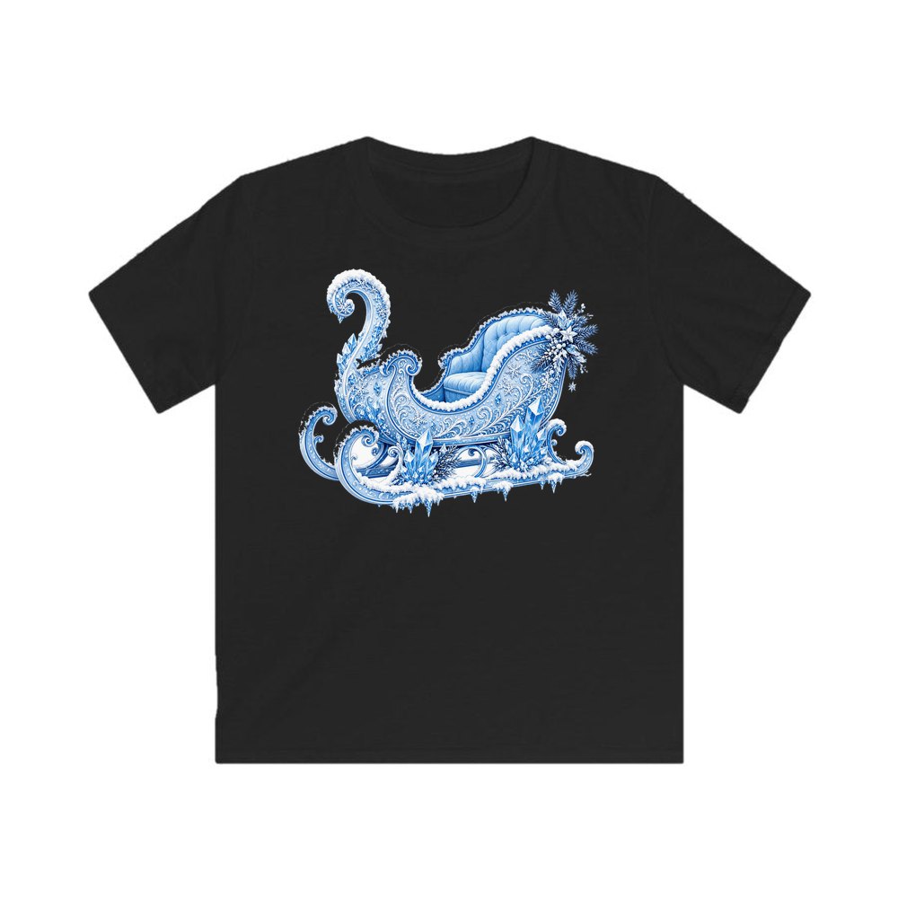 Ice Crystal Winter Sleigh personalised kids Christmas tee in black